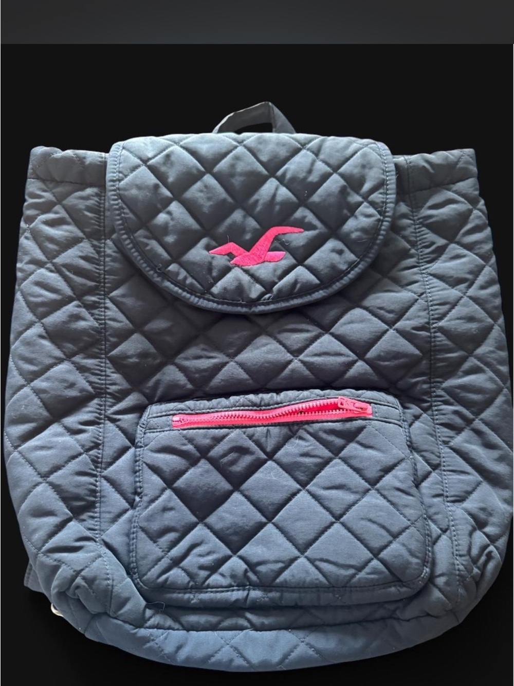 Hollister Quilted Navy Kids Backpack Jacket with Pink Accents